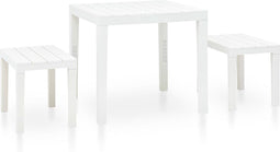 vidaXL - Tuintafel - met - 2 - banken - kunststof - wit