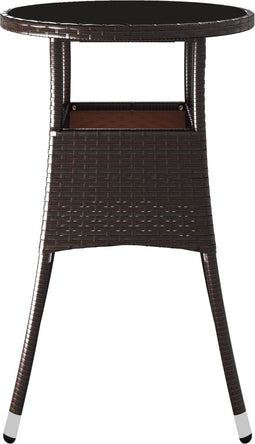 vidaXL - Tuintafel - Ø60x75 - cm - gehard - glas - en - poly - rattan - bruin