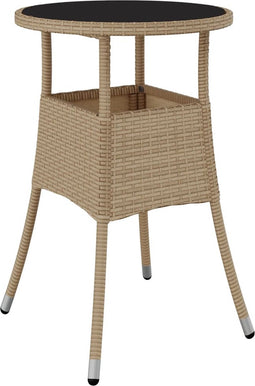vidaXL - Tuintafel - Ø60x75 - cm - gehard - glas - en - poly - rattan - beige