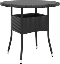 vidaXL - Tuintafel - Ø80x75 - cm - gehard - glas - en - poly - rattan - zwart