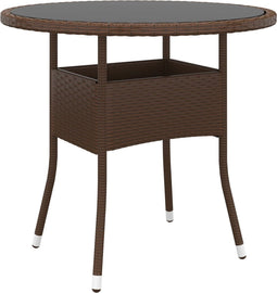 vidaXL - Tuintafel - Ø80x75 - cm - gehard - glas - en - poly - rattan - bruin