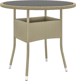 vidaXL - Tuintafel - Ø80x75 - cm - gehard - glas - en - poly - rattan - beige