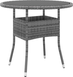 vidaXL - Tuintafel - Ø80x75 - cm - gehard - glas - en - poly - rattan - grijs