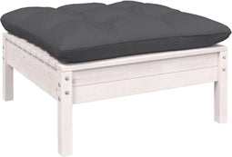 vidaXL - Tuinvoetenbank - met - antracietkleurig - kussen - grenenhout - wit