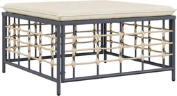 vidaXL - Tuinvoetenbank - met - beige - kussen - poly - rattan