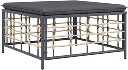 vidaXL - Tuinvoetenbank - met - donkergrijs - kussen - poly - rattan