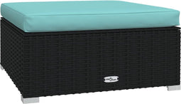 vidaXL - Tuinvoetenbank - met - kussen - 70x70x30 - cm - poly - rattan - zwart