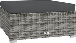 vidaXL - Tuinvoetenbank - met - kussen - 70x70x30 - cm - poly - rattan - grijs