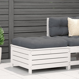 vidaXL - Tuinvoetenbank - met - kussen - massief - grenenhout - wit