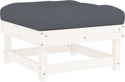 vidaXL - Tuinvoetenbank - met - kussen - massief - grenenhout - wit