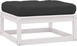 vidaXL - Tuinvoetenbank - met - kussen - massief - grenenhout - wit