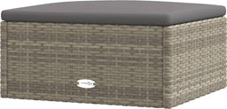 vidaXL - Tuinvoetenbank - met - kussen - poly - rattan - grijs