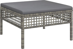 vidaXL - Tuinvoetenbank - met - kussen - poly - rattan - grijs