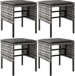 vidaXL - Tuinvoetenbanken - 4 - st - met - kussens - poly - rattan - grijs