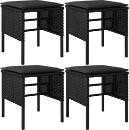 vidaXL - Tuinvoetenbanken - 4 - st - met - kussens - poly - rattan - zwart