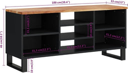 vidaXL - Tv-meubel - 100x33x46 - cm - massief - acaciahout - en - bewerkt - hout