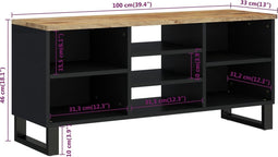 vidaXL - Tv-meubel - 100x33x46 - cm - massief - mangohout - en - bewerkt - hout
