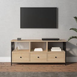 vidaXL - Tv-meubel - 102x33x45 - cm - bewerkt - hout - en - ijzer - sonoma - eikenkleur