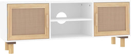 vidaXL - Tv-meubel - 105x30x40 - cm - massief - grenenhout - en - rattan - wit