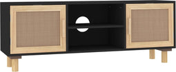vidaXL - Tv-meubel - 105x30x40 - cm - massief - grenenhout - en - rattan - zwart