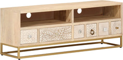 vidaXL - Tv-meubel - 110x30x40 - cm - massief - ruw - mangohout - en - ijzer