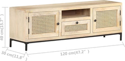 vidaXL - Tv-meubel - 120x30x40 - cm - massief - mangohout - en - natuurlijk - riet