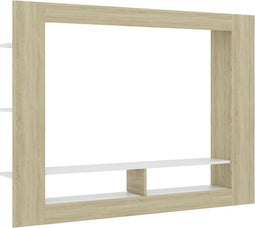 vidaXL - Tv-meubel - 152x22x113 - cm - bewerkt - hout - wit - en - sonoma - eikenkleurig