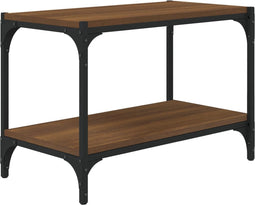 vidaXL - Tv-meubel - 60x33x41 - cm - bewerkt - hout - en - staal - bruin - eikenkleur