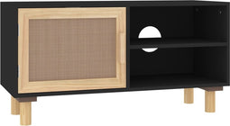 vidaXL - Tv-meubel - 80x30x40 - cm - massief - grenenhout - en - rattan - zwart