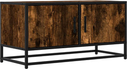 vidaXL - Tv-meubel - 80x34,5x40cm - bewerkt - hout - metaal - gerookt - eikenkleurig