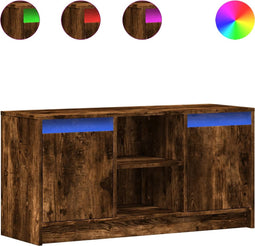 vidaXL - Tv-meubel - met - LED - 100x34x50 - cm - bewerkt - hout - gerookt - eikenkleur
