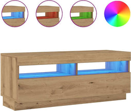 vidaXL - Tv-meubel - met - LED - 100x35x40 - cm - bewerkt - hout - artisanaal - eiken
