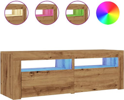 vidaXL - Tv-meubel - met - LED - 120x35x40 - cm - bewerkt - hout - artisanaal - eiken