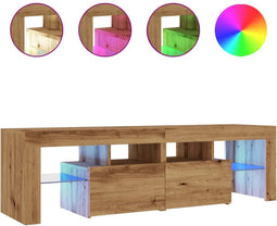 vidaXL - Tv-meubel - met - LED - 140x36,5x40 - cm - bewerkt - hout - artisanaal - eiken