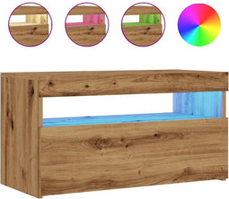vidaXL - Tv-meubel - met - LED - 75x35x40 - cm - bewerkt - hout - artisanaal - eiken