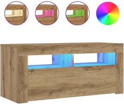 vidaXL - Tv-meubel - met - LED - 90x35x40 - cm - bewerkt - hout - artisanaal - eiken