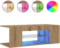 vidaXL - Tv-meubel - met - LED - 90x39x30 - cm - bewerkt - hout - artisanaal - eiken