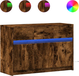 vidaXL - Tv-meubel - met - LED - 91x34x61 - cm - bewerkt - hout - gerookt - eikenkleur