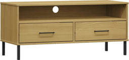 vidaXL - Tv-meubel - met - metalen - poten - OSLO - massief - grenenhout - bruin