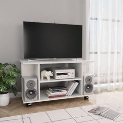 vidaXL - Tv-meubel - met - wieltjes - 80x40x45 - cm - bewerkt - hout - hoogglans - wit
