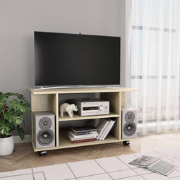 vidaXL - Tv-meubel - met - wieltjes - 80x40x45 - cm - bewerkt - hout - sonoma - eiken