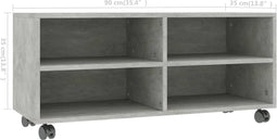 vidaXL - Tv-meubel - met - wieltjes - 90x35x35 - cm - bewerkt - hout - betongrijs