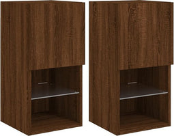 vidaXL - Tv-meubelen - 2 - st - met - LED-verlichting - 30,5x30x60 - cm - bruineiken
