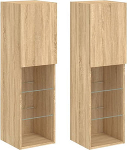 vidaXL - Tv-meubels - met - LED-verlichting - 2 - st - 30,5x30x102 - cm - sonoma - eiken