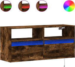 vidaXL - Tv-wandmeubel - met - LED-verlichting - 100x31x45 - cm - gerookt - eiken