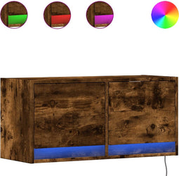 vidaXL - Tv-wandmeubel - met - LED-verlichting - 80x31x35 - cm - gerookt - eiken