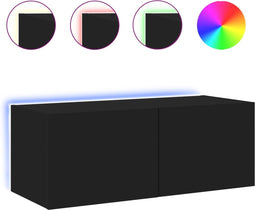 vidaXL - Tv-wandmeubel - met - LED-verlichting - 80x35x31 - cm - zwart