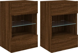 vidaXL - Tv-wandmeubels - met - LED - 2 - st - 40x30x60,5 - cm - bruin - eikenkleur