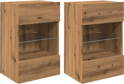vidaXL - Tv-wandmeubels - met - LED - 2 - st - 40x30x60,5 - cm - artisanaal - eikenkleur