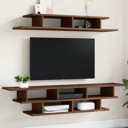 vidaXL - Tv-wandmeubelset - bewerkt - hout - bruin - eikenkleurig